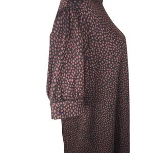 DOWNEAST Jane Jacquard Dress Mock Neck back Cutout Back modest Rust Dots Large
